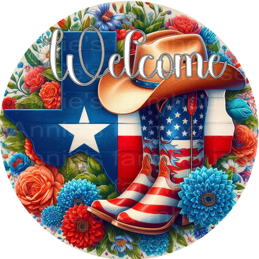 Texas, patriotic, fourth of July, independence day metal wreath sign, Round sign,  attachment Wreath center,