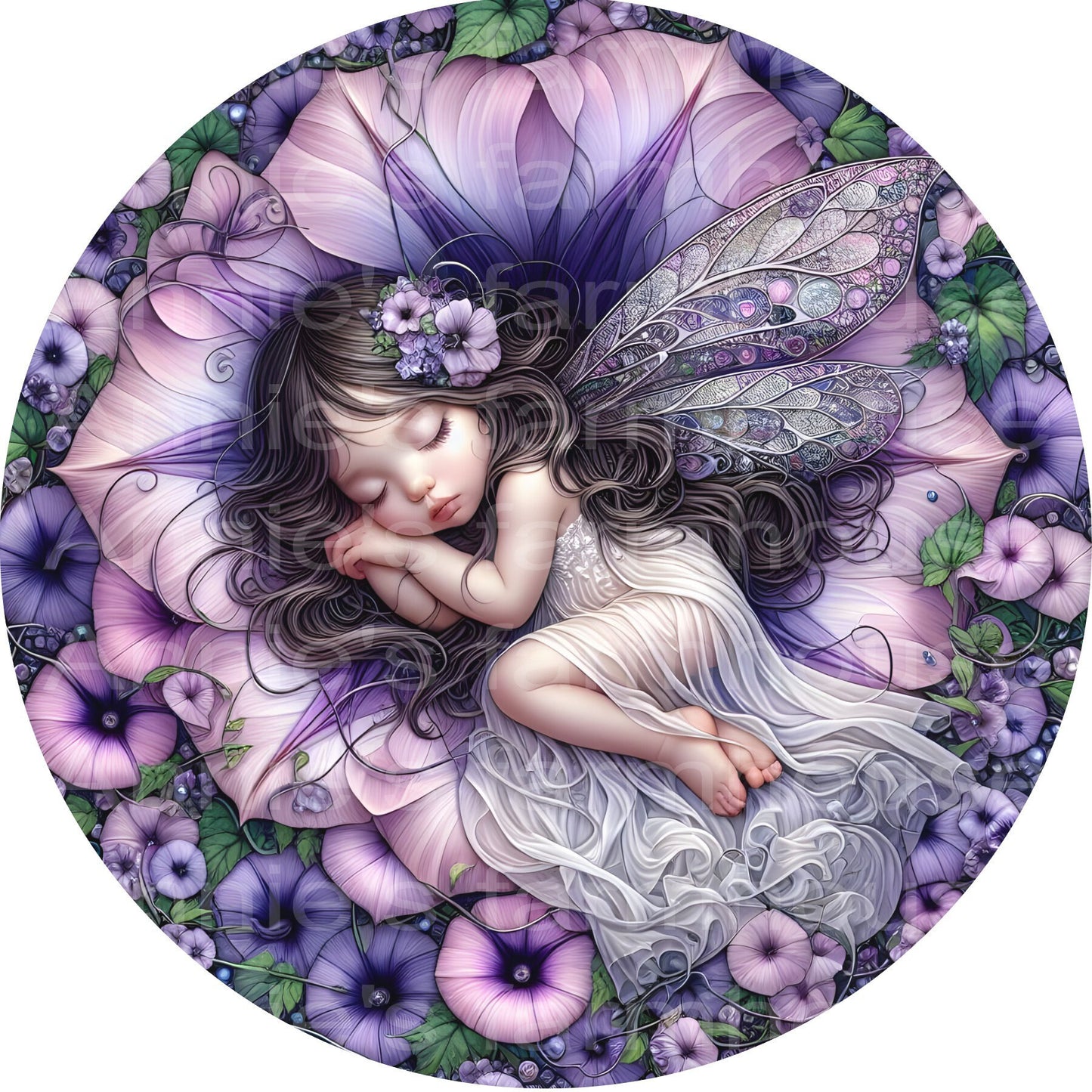 metal wreath sign, mythical purple garden fairy, sublimation round metal wreath sign, center, attachment