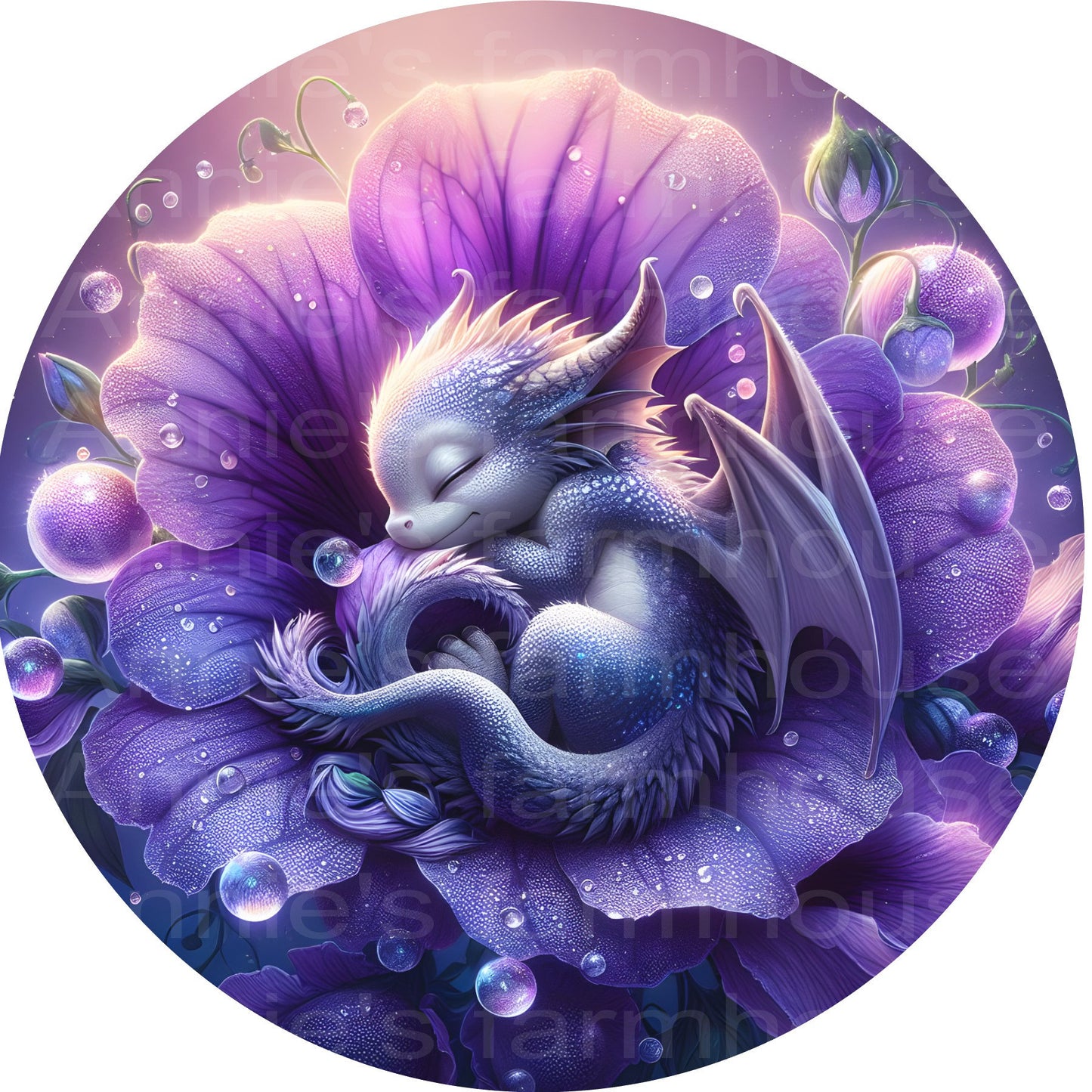 metal wreath sign, mythical fantasy purple baby  dragon sublimation round wreath sign, wreath center, attachment, plaque