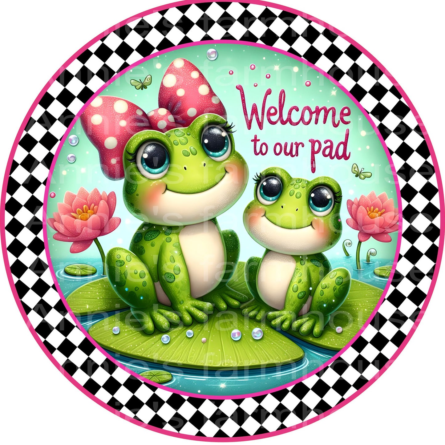 Frog sign, Welcome to our pad summer sign, green frogs Welcome to our pad summer frog wreath sign, Round sign,  attachment Wreath center,