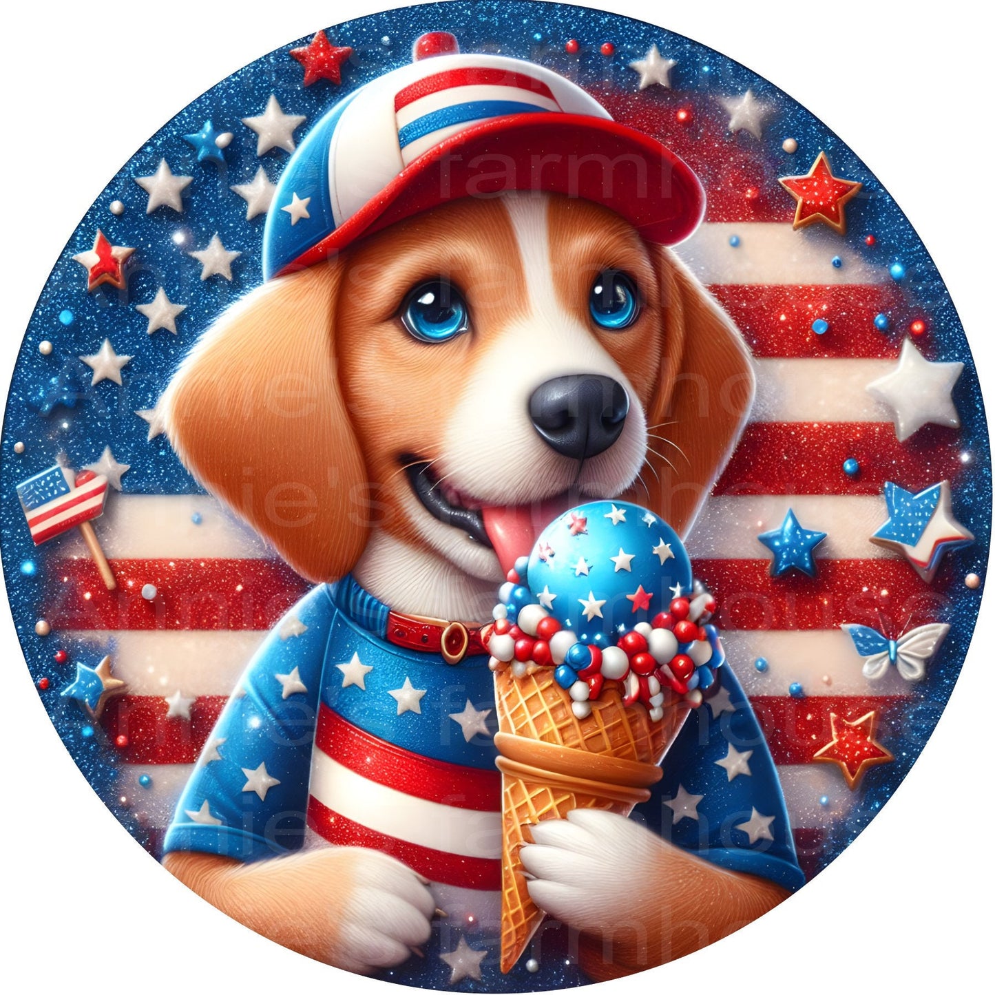 freedom puppy, dog , patriotic, July 4, independence  liberty metal wreath sign, Round sign,  attachment Wreath center, Americana, American