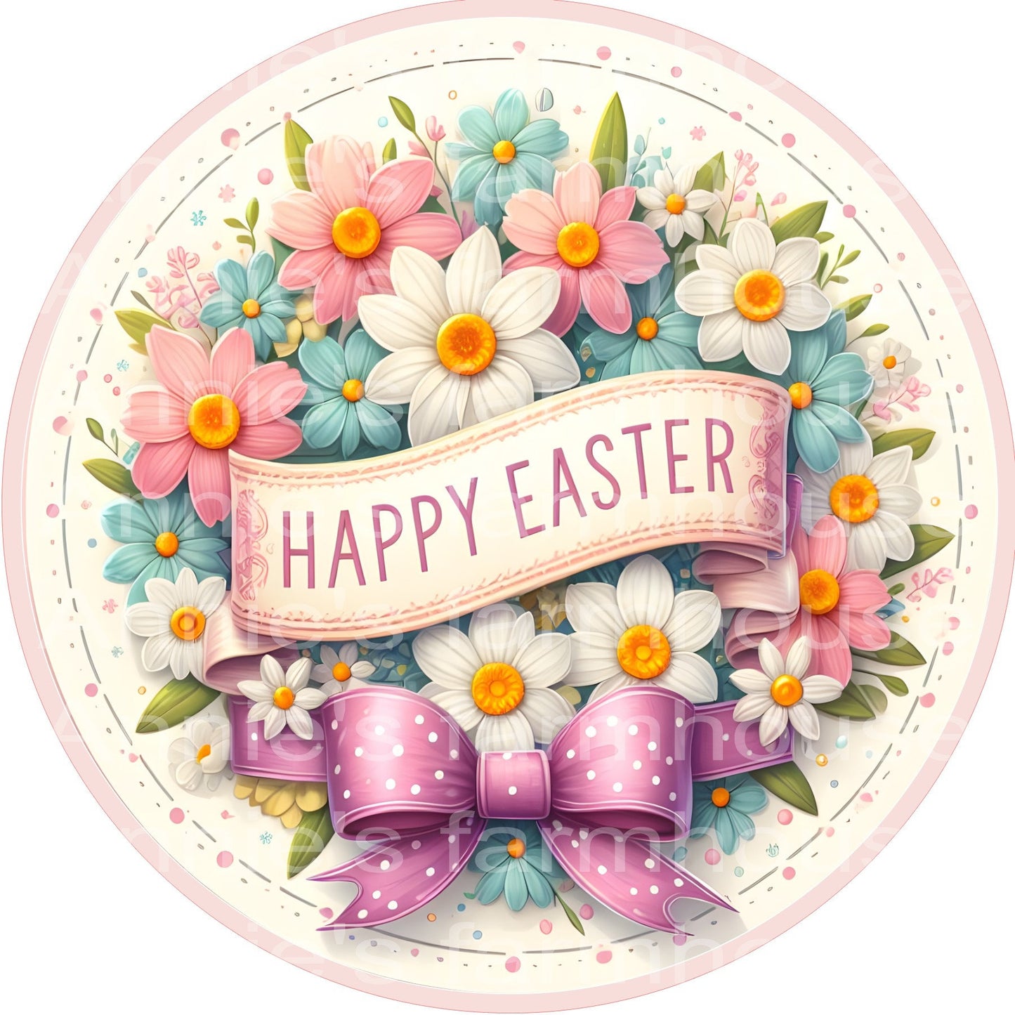 Daffadils Spring Easter sign, happy Easter round metal sign, Wreath sign, Wreath center, attachment, plaque