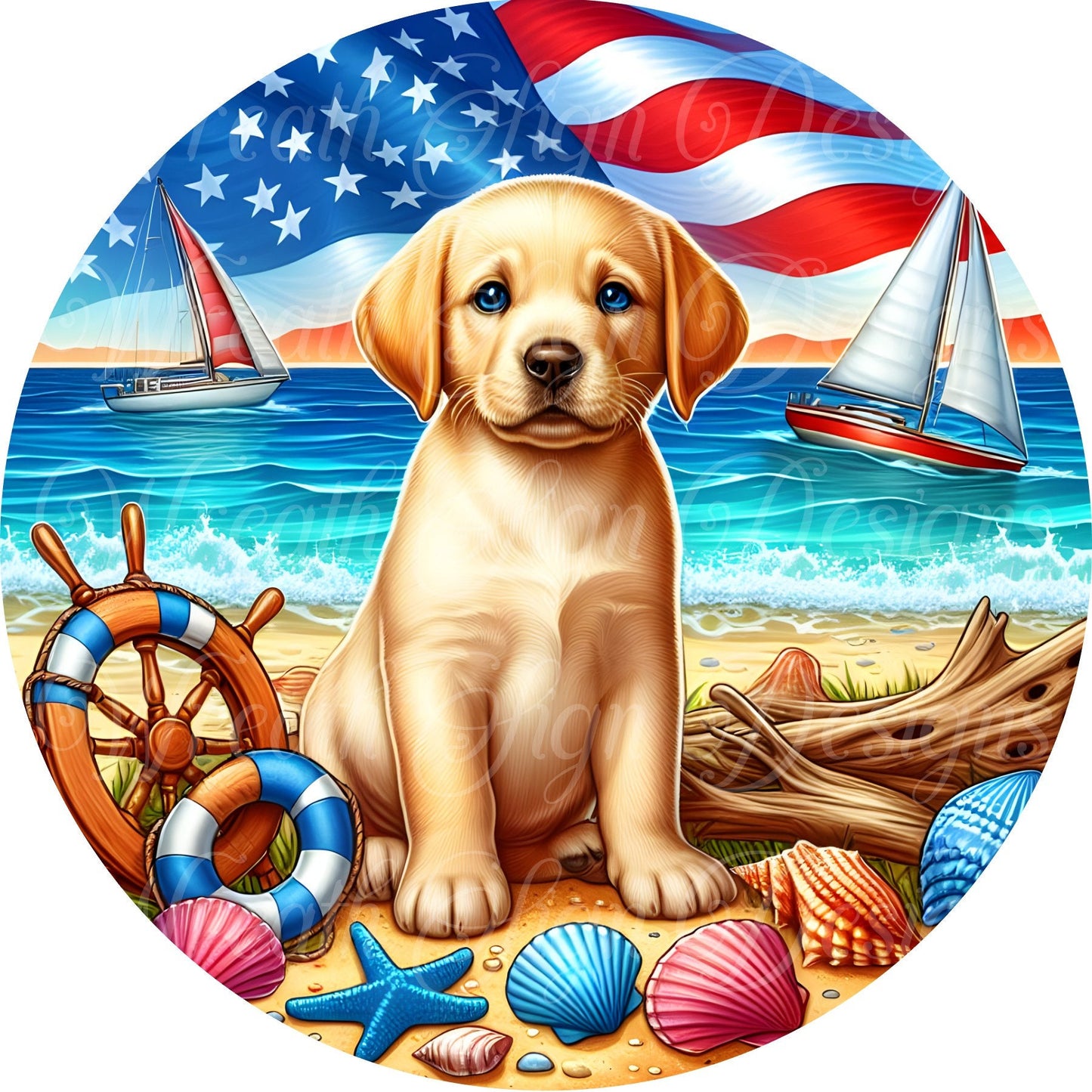 freedom puppy, dog , patriotic, July 4, independence,  liberty beach metal wreath sign, Round sign,  attachment Wreath center, Americana, ,